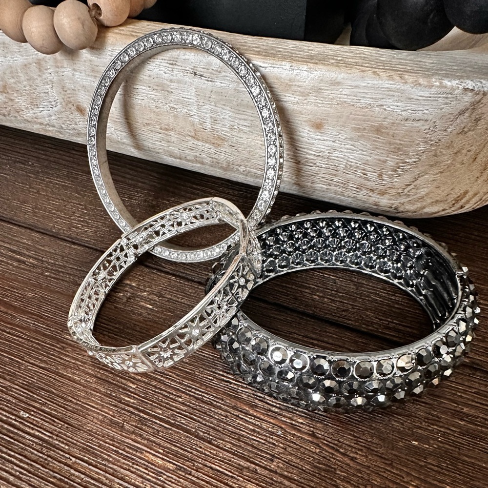 Fashion jewelry Black and Silver bangle Bracelet Trio